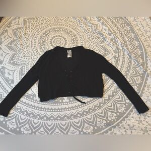 Cropped tie front sweater